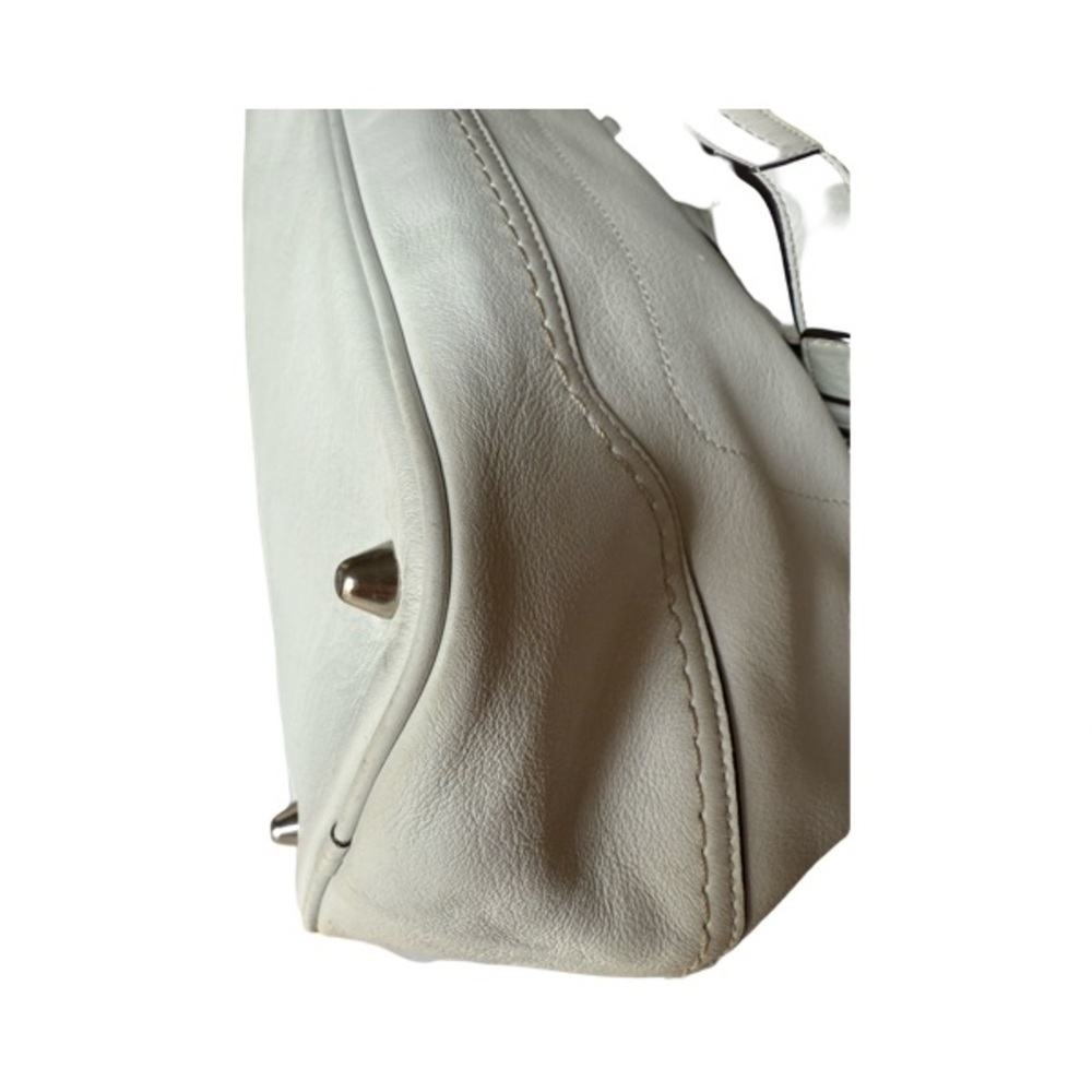 Coach Hampton White Leather Stripe Buckle Double Handle Satchel Bag - Picture 9 of 12